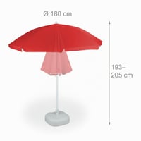 Relaxdays slnečník, priemer 180 cm, nastaviteľná výška, sklopný, okrúhly, polyester, oceľ, na balkón a pláž, červený 4