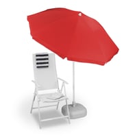 Relaxdays slnečník, priemer 180 cm, nastaviteľná výška, sklopný, okrúhly, polyester, oceľ, na balkón a pláž, červený 1