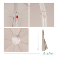 Relaxdays suncobran, Ø 180 cm, podesiv po visini, nagibni, balkonski suncobran, okrugli, poliester, čelik, suncobran za plažu, bež 7
