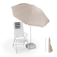Relaxdays suncobran, Ø 180 cm, podesiv po visini, nagibni, balkonski suncobran, okrugli, poliester, čelik, suncobran za plažu, bež 1