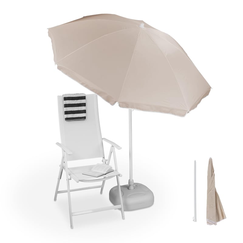 Relaxdays suncobran, Ø 180 cm, podesiv po visini, nagibni, balkonski suncobran, okrugli, poliester, čelik, suncobran za plažu, bež