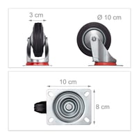 Relaxdays set kotača za teški teret, 4 komada, okretni, s kugličnim ležajevima, 2 kočnice, nosivost 280 kg, kotač 100 mm, crni 3