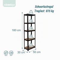 Raft metalic pentru sarcini grele Relaxdays, 180x50x30 cm, 875 kg, 5 niveluri, raft de depozitare pentru pivniță, sistem modular, negru/maro 3