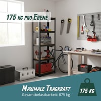 Raft metalic pentru sarcini grele Relaxdays, 180x50x30 cm, 875 kg, 5 niveluri, raft de depozitare pentru pivniță, sistem modular, negru/maro 4