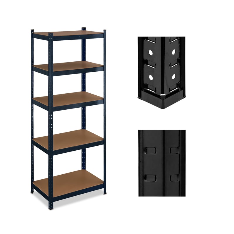 Relaxdays Regal za teške terete 180x70x45 cm, 500 kg, čelik i MDF, 5 razina, garažna polica, crna