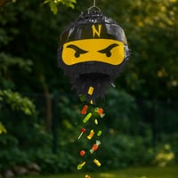 Relaxdays Ninja piňata s palicou a maskou, detská narodeninová piňata, plniteľná, Ø 25 cm, čierna 2