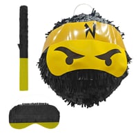 Relaxdays Ninja piňata s palicou a maskou, detská narodeninová piňata, plniteľná, Ø 25 cm, čierna 1