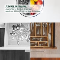 Relaxdays Rozťahovateľný bambusový príborník do zásuvky so 6 – 8 priehradkami v prírodnej farbe 6,5 x 33 – 49,5 x 47,5 cm 2