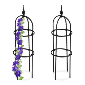 Relaxdays Suport pentru Plante Tip Obelisc, Set de 2, 70x20 cm, din Metal, Suport Auto-susținut pentru Plante Cățătoare, Turn pentru Trandafiri, Negru