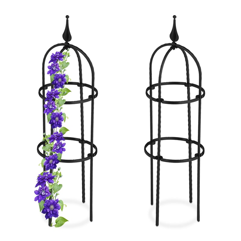 Relaxdays obelisk potporanj za biljke, set od 2 komada, 70x20 cm, metalni, samostojeći potporanj za penjačice, toranj za ruže, crni