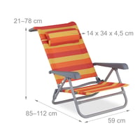 Skladacie nastaviteľné ležadlo Relaxdays s vankúšom pod hlavu, lakťovými opierkami a otváračom na fľaše, žlté/červené/oranžové, 1 ks 3