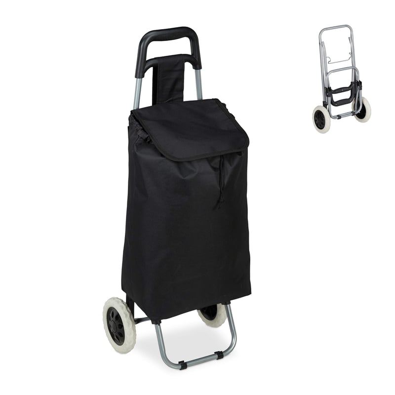 Skladací nákupný vozík Relaxdays, 25 l, s kolieskami, nosnosť max. 10 kg, 91x40x30 cm, čierny