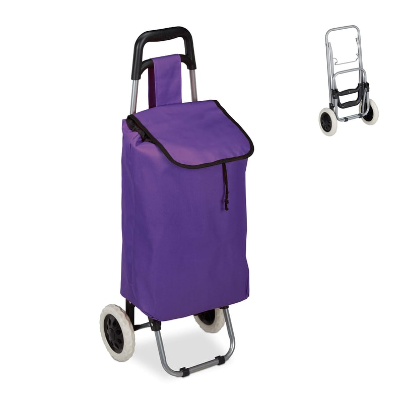 Cărucior de cumpărături pliabil Relaxdays cu roți, 25 L, max. 10 kg, 91x40x30 cm, violet, utilizat