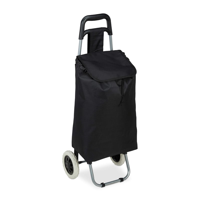 Skladací nákupný vozík Relaxdays s odnímateľnou taškou, 28 l, na kolieskach, 92,5 x 42 x 28 cm, čierny