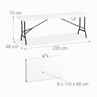 Masă de grădină pliabilă Relaxdays, 75x220x68 cm, albă, plastic și oțel — urme de uzură, pete și o mică îndoitură (stare: vezi a 2-a imagine) 8