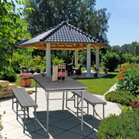 Skladací záhradný stôl Relaxdays, plast a oceľ, pre 8 osôb, sivý, vonkajší jedálenský stôl, záhradný nábytok 2