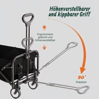 Cărucior pliabil Relaxdays cu capacitate de încărcare de 100 kg, mâner telescopic, material Oxford, pentru cumpărături, camping, plajă, negru 7