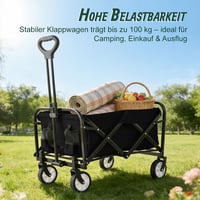 Cărucior pliabil Relaxdays cu capacitate de încărcare de 100 kg, mâner telescopic, material Oxford, pentru cumpărături, camping, plajă, negru 2
