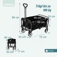 Cărucior pliabil Relaxdays cu capacitate de încărcare de 100 kg, mâner telescopic, material Oxford, pentru cumpărături, camping, plajă, negru 4