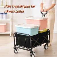 Cărucior pliabil Relaxdays cu capacitate de încărcare de 100 kg, mâner telescopic, material Oxford, pentru cumpărături, camping, plajă, negru 3