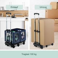 Relaxdays sklopiva ručna kolica, teleskopska ručka, 4 okretna kotača, 2 kotača s kočnicom, nosivost 100 kg, crna 5
