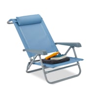 Relaxdays Skladacie ležadlo s opierkou hlavy, opierkami na ruky a otváračom na fľaše, 8-stupňovo nastaviteľné, 120 kg, 80x58x76,5 cm, modré 1