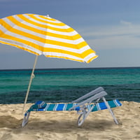 Relaxdays Skladacie ležadlo s nastaviteľným operadlom, vankúšom pod krk, opierkami na ruky a otváračom na fľaše, modro-zeleno-biele 5