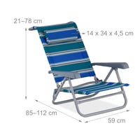 Relaxdays Skladacie ležadlo s nastaviteľným operadlom, vankúšom pod krk, opierkami na ruky a otváračom na fľaše, modro-zeleno-biele 4