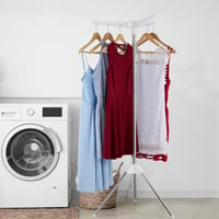 Uscător de rufe pliabil Relaxdays cu 27 de umerașe, 3 brațe rotative, înălțime 150 cm, argintiu/alb 2