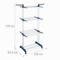 Uscător de rufe pliabil Relaxdays cu aripi extensibile, pe roți, 179 x 126 x 63,5 cm, metal, alb/albastru 4