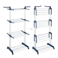Uscător de rufe pliabil Relaxdays cu aripi extensibile, pe roți, 179 x 126 x 63,5 cm, metal, alb/albastru 5