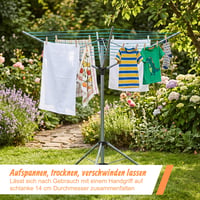 Uscător de rufe pliabil Relaxdays, tip umbrelă, 15 m lungime de uscare, pentru grădină și camping, cu suport, pentru balcon, 140 cm, argintiu 3
