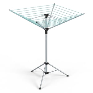 Relaxdays Skladací otočný sušiak na bielizeň, 15 m šnúr, do záhrady a kempingu, so stojanom, na balkón, 140 cm, strieborný