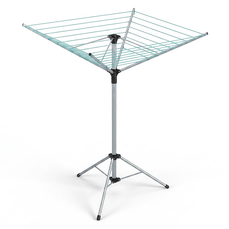 Uscător de rufe pliabil Relaxdays, tip umbrelă, 15 m lungime de uscare, pentru grădină și camping, cu suport, pentru balcon, 140 cm, argintiu