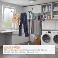 Uscător de rufe pliabil Relaxdays, tip umbrelă, 15 m lungime de uscare, pentru grădină și camping, cu suport, pentru balcon, 140 cm, argintiu 4