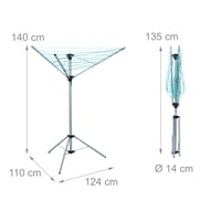 Uscător de rufe pliabil Relaxdays, tip umbrelă, 15 m lungime de uscare, pentru grădină și camping, cu suport, pentru balcon, 140 cm, argintiu 5