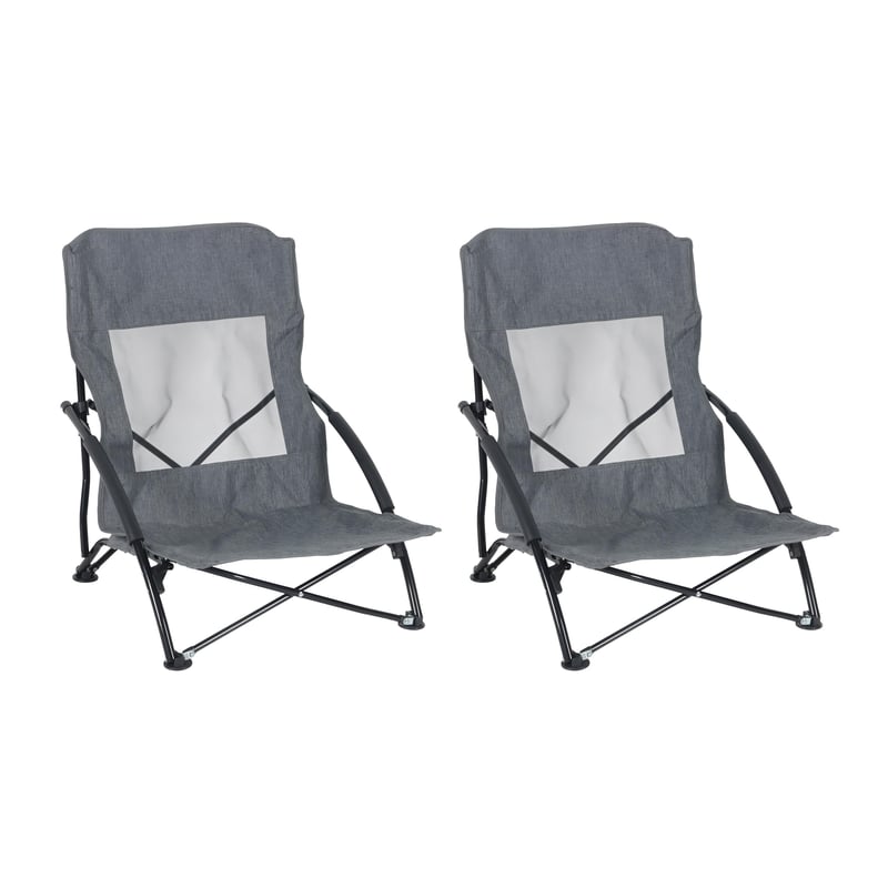 Relaxdays skladacie plážové stoličky, sada 2 ks, s prenosnou taškou, 100 kg, ľahké kempingové stoličky, polyester, kov, sivé