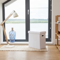 Skladací úložný taburet Relaxdays, 49,5 x 46 x 25,5 cm, s úchytmi, ľan a polyester, MDF, biely 2