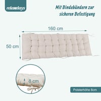 Relaxdays Polstrovaný podsedák na záhradnú lavičku, 160x50 cm, prešívaný, s upevňovacími šnúrkami, na vonkajšie palety a lavičky, béžový 4
