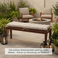 Relaxdays Polstrovaný podsedák na záhradnú lavičku, 160x50 cm, prešívaný, s upevňovacími šnúrkami, na vonkajšie palety a lavičky, béžový 2