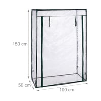Relaxdays Paradicsom Fóliaüvegház, acél és PVC fólia, 150 x 100 x 50 cm, sétálható, ajtóval, kert és erkély, átlátszó/fekete 5