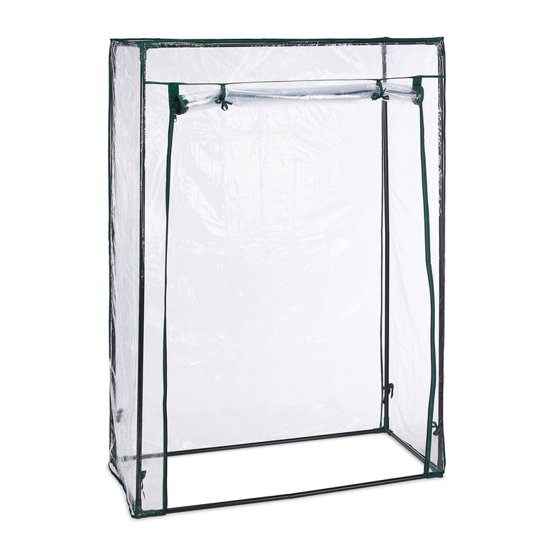 Relaxdays Paradicsom Fóliaüvegház, acél és PVC fólia, 150 x 100 x 50 cm, sétálható, ajtóval, kert és erkély, átlátszó/fekete