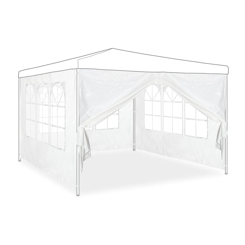 Set bočnih stranica za paviljon Relaxdays, 4 komada, 2x3 m, sa prozorima i patentnim zatvaračem, vodootporan, PVC i PE, bijeli