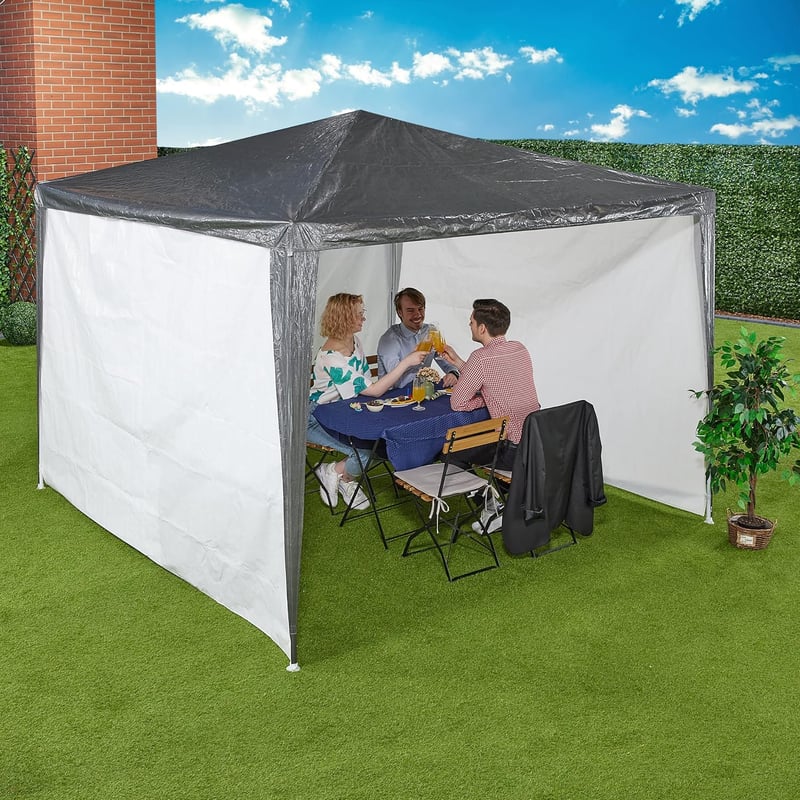 Relaxdays Pavilon Oldalfal Szett 3 db, 2x3 m, Vízálló, Tépőzáras, PE, Fehér