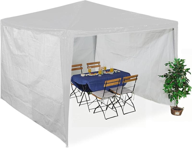 Relaxdays Pavilon Oldalfal Szett 3 db, 2x3 m, Vízálló, Tépőzáras, PE, Fehér