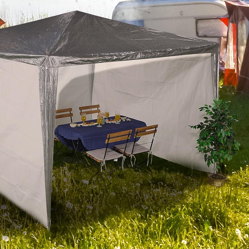 Relaxdays Pavilon Oldalfal Szett 3 db, 2x3 m, Vízálló, Tépőzáras, PE, Fehér