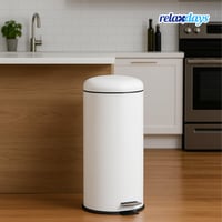 Coș de gunoi cu pedală Relaxdays, 30 litri, cu capac cu închidere lentă (Soft-Close), mâner, coș de bucătărie rotund, metal alb 3