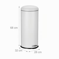 Coș de gunoi cu pedală Relaxdays, 30 litri, cu capac cu închidere lentă (Soft-Close), mâner, coș de bucătărie rotund, metal alb 4