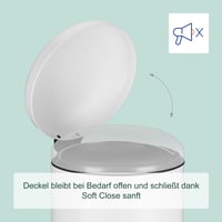 Coș de gunoi cu pedală Relaxdays, 30 litri, cu capac cu închidere lentă (Soft-Close), mâner, coș de bucătărie rotund, metal alb 2