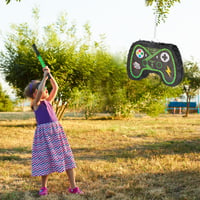 Set piñata Relaxdays, 3 piese, formă de controller, suspendabil, pentru copii, fete și băieți, cu băț și mască, neîmplut, colorat 3